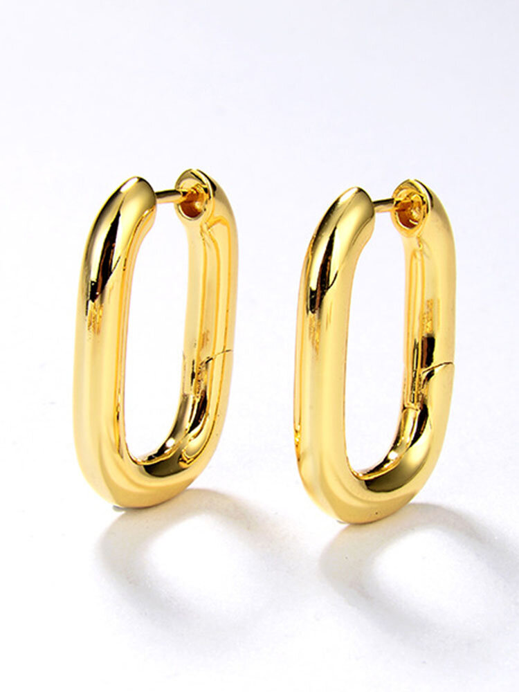 Trendy Simple Geometric Oval-shaped Copper Plated 18K Gold Hoop Earrings