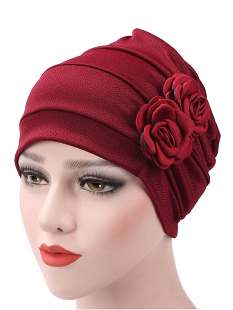 

Womens New Side Paste Large Flower Solid Beanies Cap Casual Luxury Cotton Outdoor Bonnet Hat, Black;wine red;navy;khaki