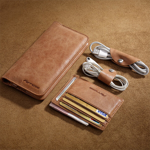 Vintage Genuine Leather Wallet Set 5.8 ″ Touch Screen Phone Bag For Men