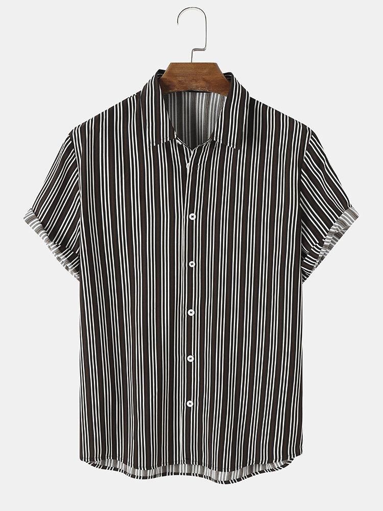 Mens Vintage Pinstripe Button Front Short Sleeve Shirts
