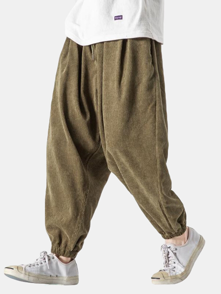 Mens Corduroy Solid Relaxed Fit Drawstring Jogger Pants With Pocket