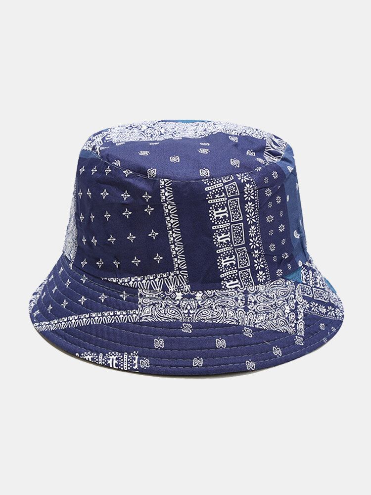 Unisex Cotton Paisley Print Trendy Outdoor Sunshade Foldable Double-sided Bucket Hats
