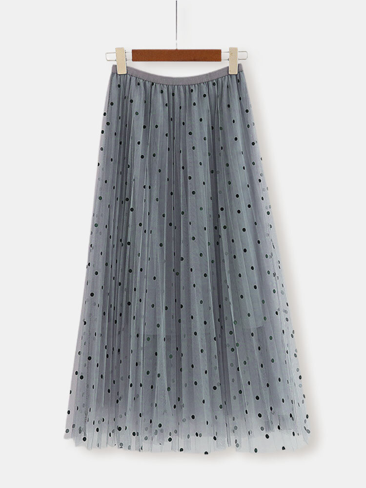 Сетчатая юбка в горошек с плиссировкой и эластичной талией Для Женское