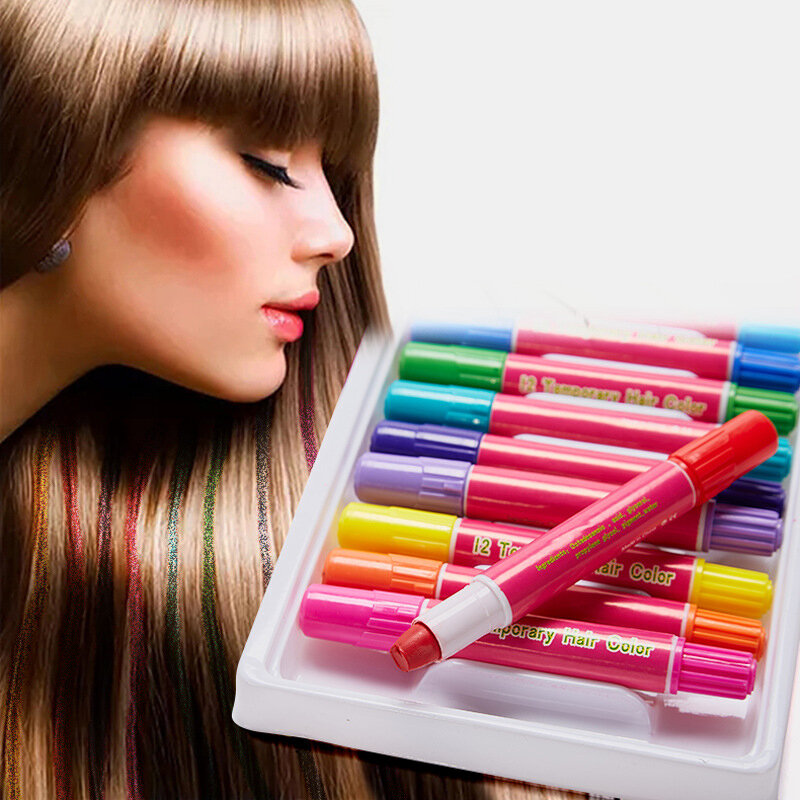 

12 Colors Temporary Hair Dye Crayon Set Party Cosplay DIY Styling Tools Disposable Hair Dye Pen