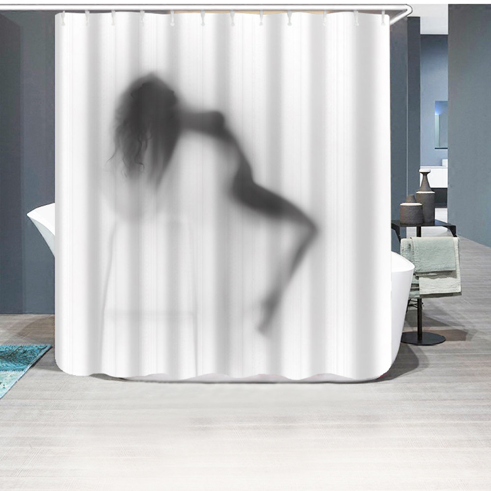 

Bathroom European Style Shadow Shower Curtain Waterproof Bath Screen with 12 Free Hooks