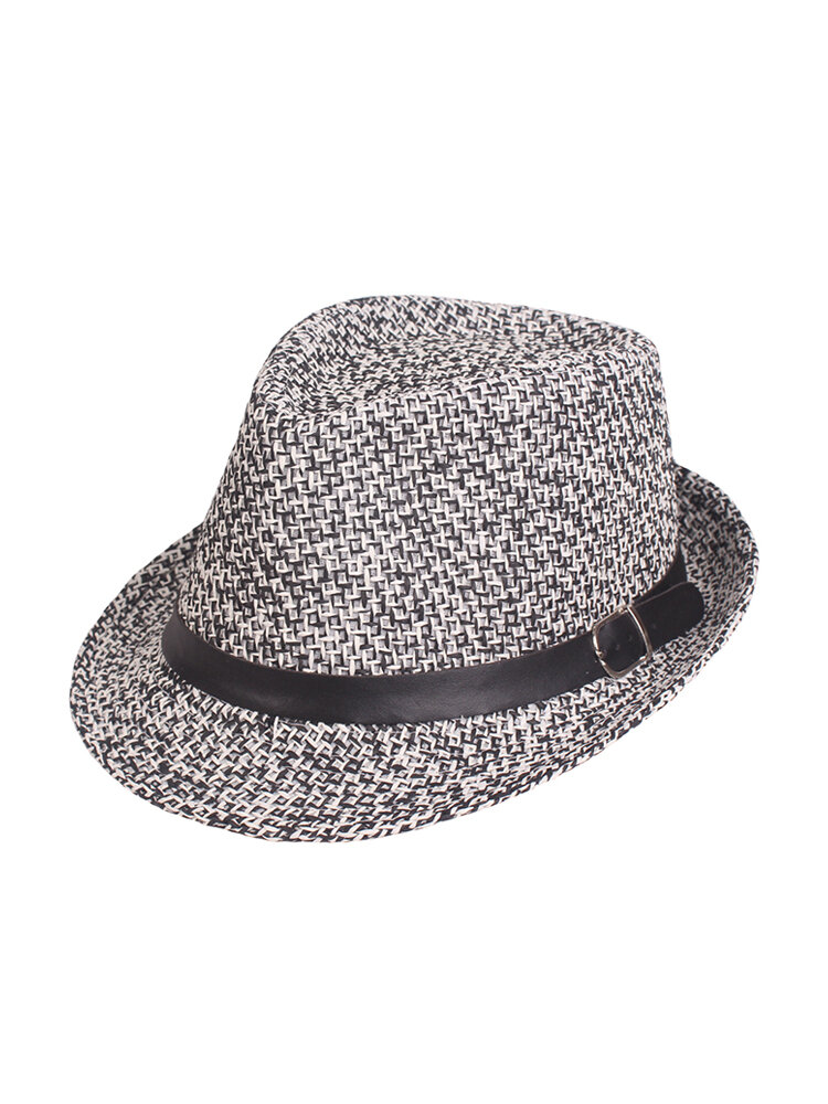 Unisex Solid Woven Belt Decorative Flexible Straw Hat Outdoor Sunshade Breathable Jazz Hat