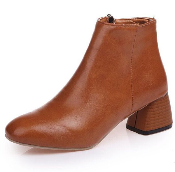Stacked Heel Zipper Ankle Boots For Women