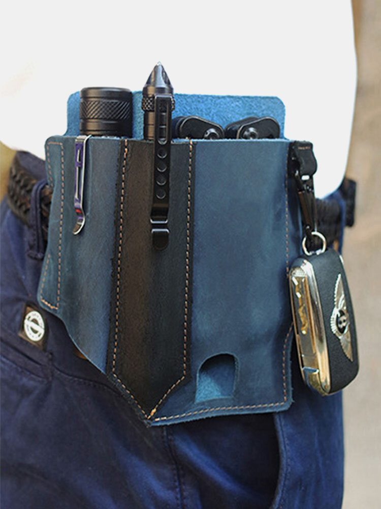 EDC Vintage Tactical Bag Multifunction Stitch Detail Genuine Leather Waist Bag