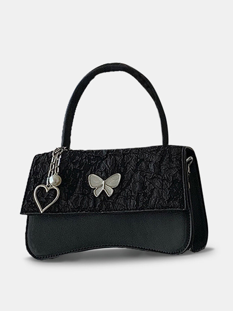 Women Faux Leather Fashion Butterfly Deco Chain Crossbody Bag Heart Pendant Shoulder Bag