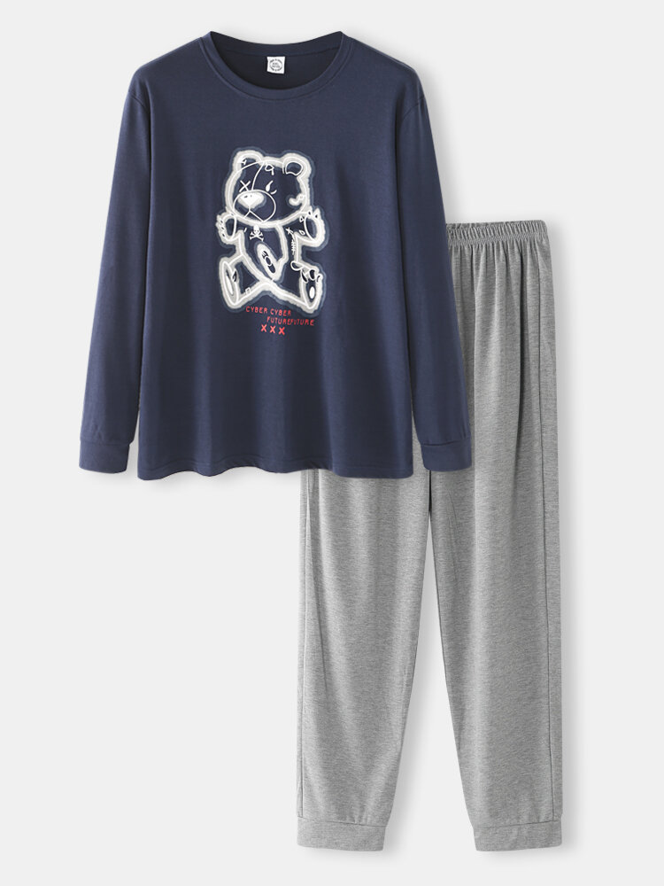 

Men Bear Graphic pj sets Long Sleeve O Neck T-Shirt&Jogger Pants Co-ords, Navy