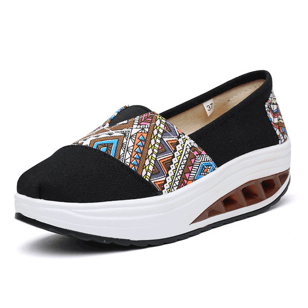 

Pattern Print Comfortable Slip On Rocker Sole Shake Women Shoes, Black;blue;rose