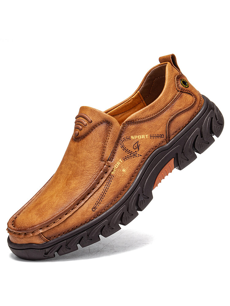 Men Outdoor Comfy Non Slip Soft Sole Business Casual Slip-on Leather Shoes