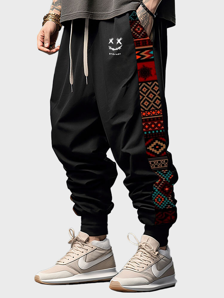 Pantalon ample avec cordon de serrage à motif ethnique géométrique pour hommes