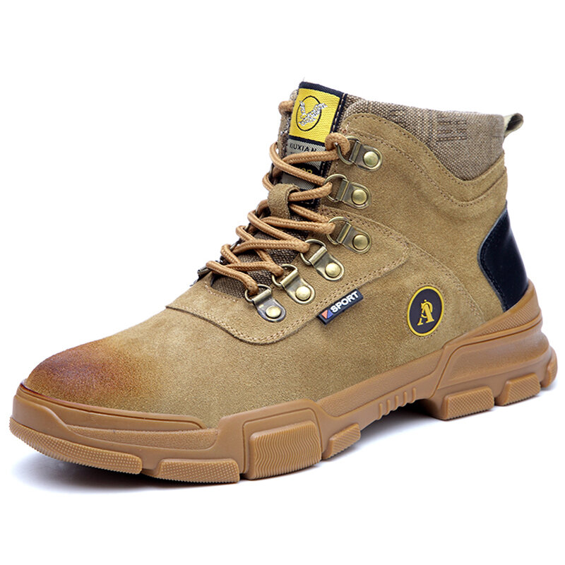 Men Suede Steel Toe Slip Resistant Anti-puncture Work Safety Boots