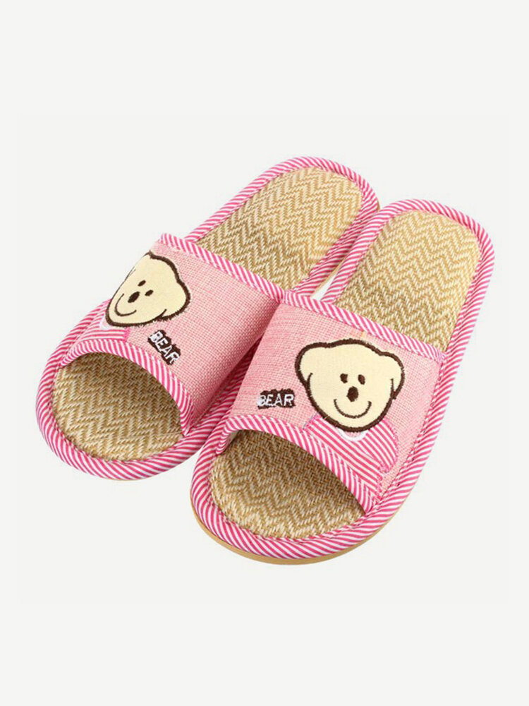 Unisex Cute Bear Open Toe Slip On Flat Indoor Home Shoes