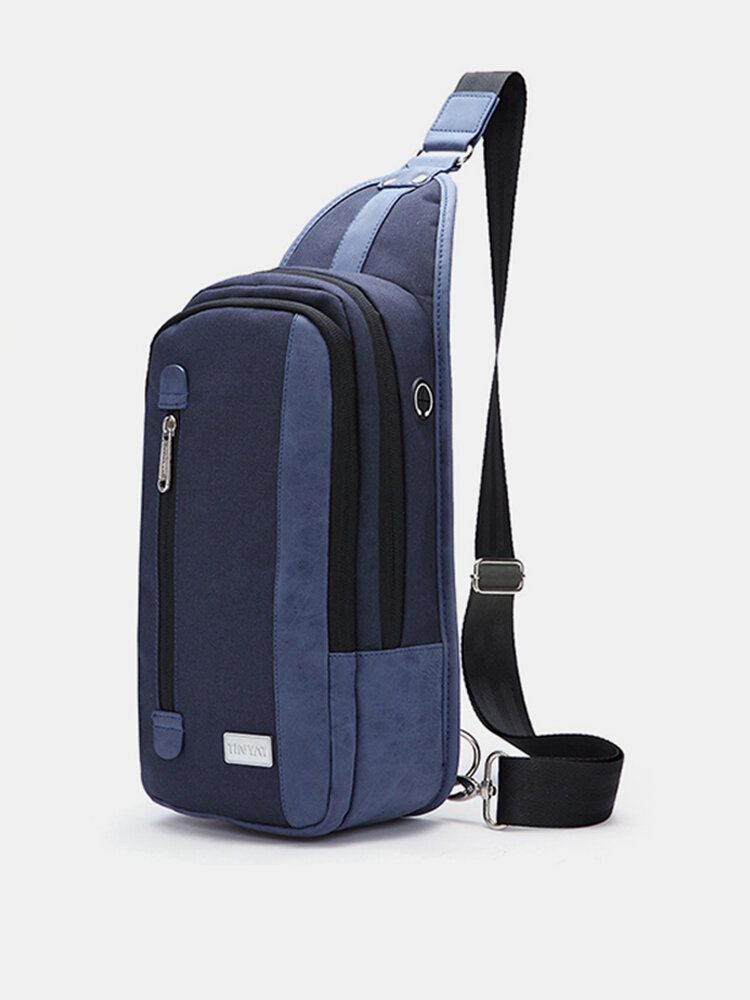Men's Casual Chest Bag Hindden Headphone Jack Travel Waterproof Crossbody Bag