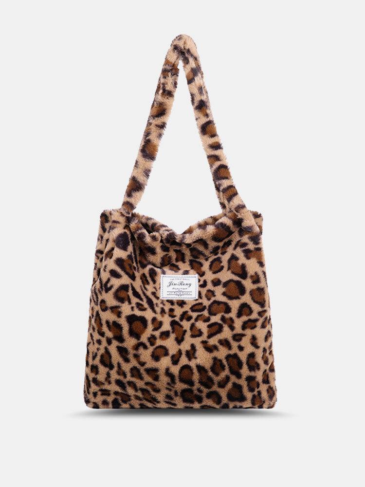 

Women Plush Fashion Leopard Zebra Large Capacity Handbag Tote
