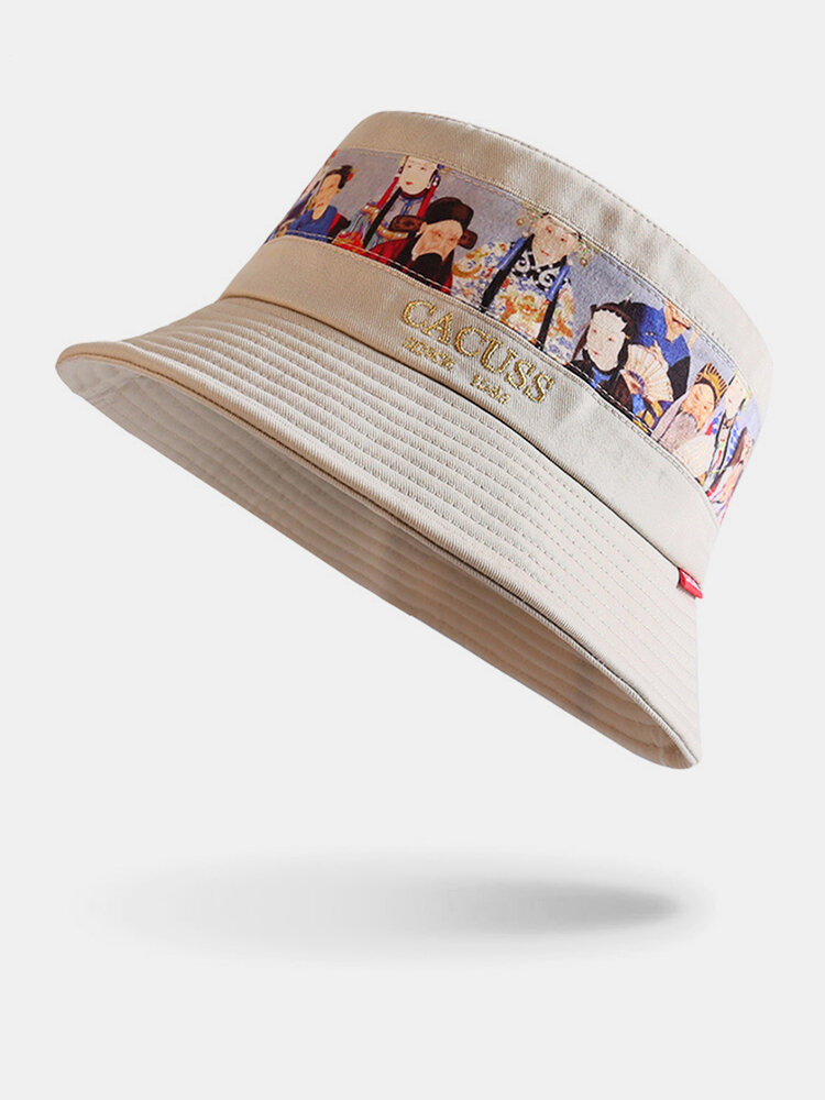 Unisex Cotton Embroidery Letter Chinese Opera Printing Fashion Sunshade Couple Hat Bucket Hat