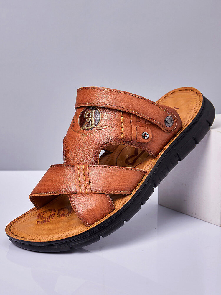 Men Genuine Cow Leather Two Ways Wearing Beach Water Casual Sandals
