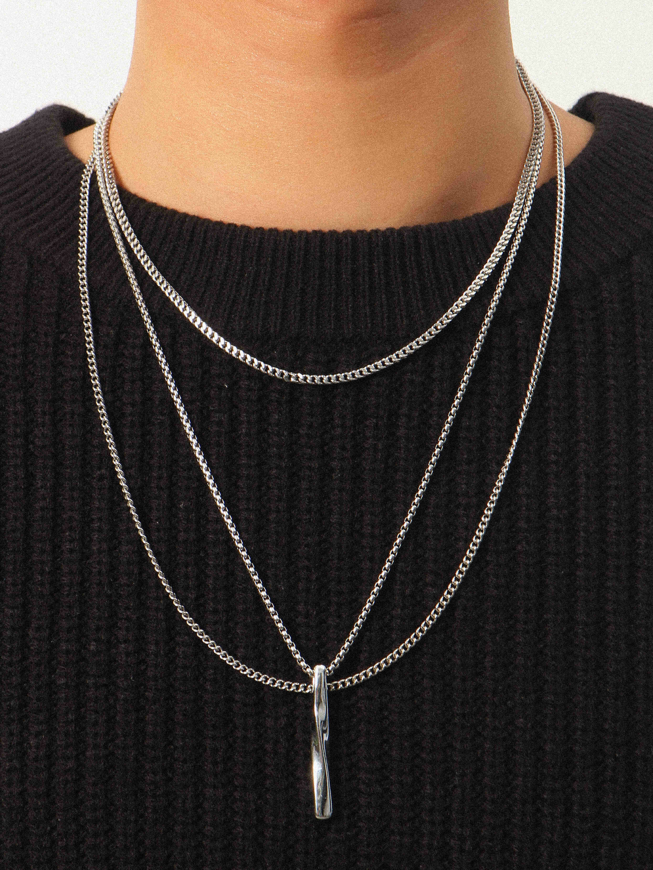 3 Pcs Trendy Hip Hop Geometric Spiral Shape Pendant Chain Alloy Stainless Steel Necklaces Set