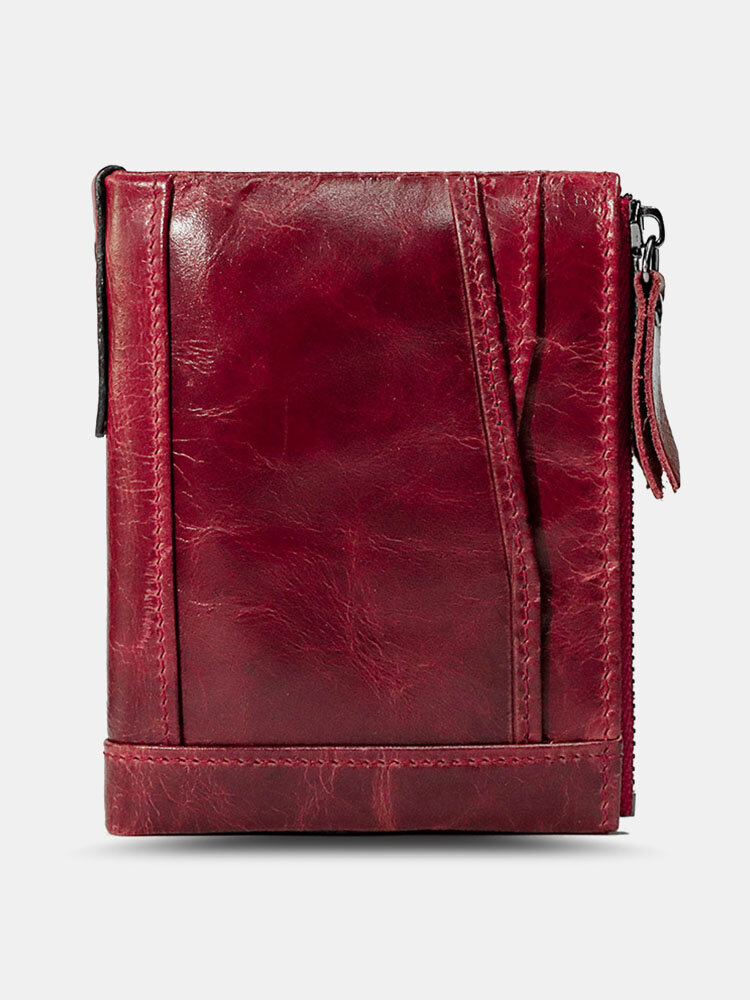 Men Vintage Genuine Leather Multi-Slots RFID Solid Color Short Wallet Purse