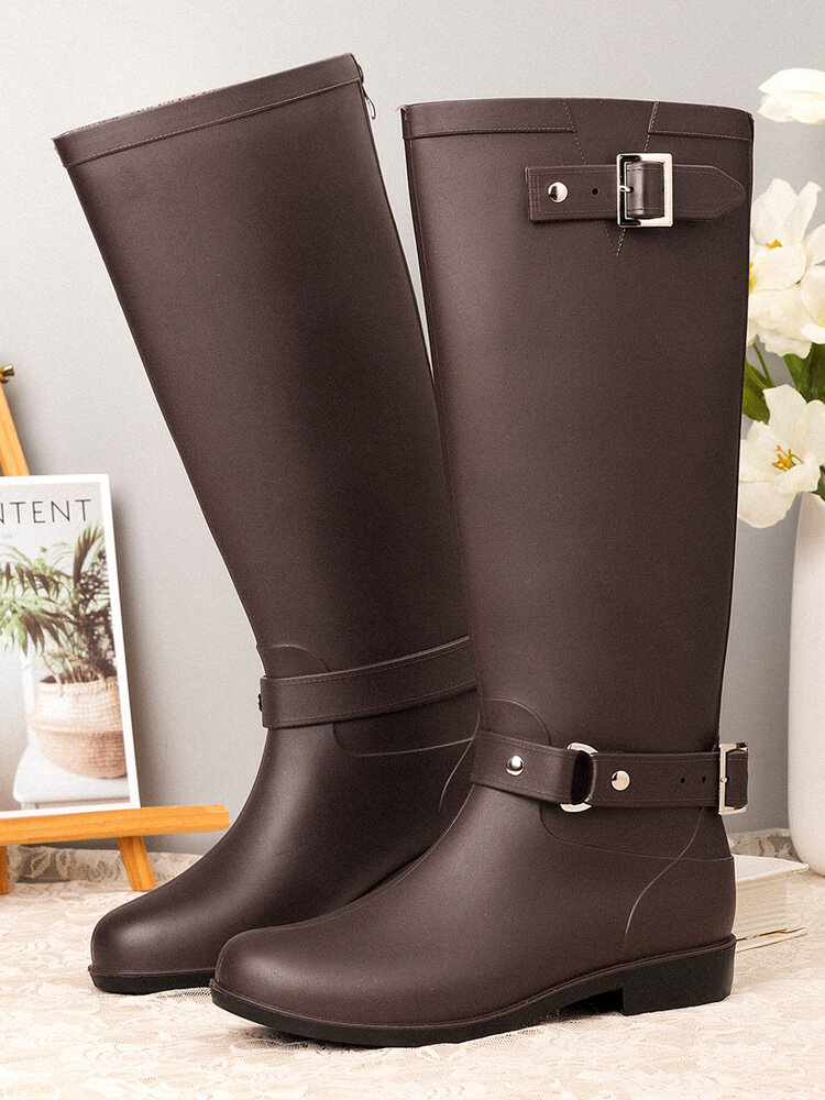 Women Casual Solid Color Back-zip Waterproof Rain Boots