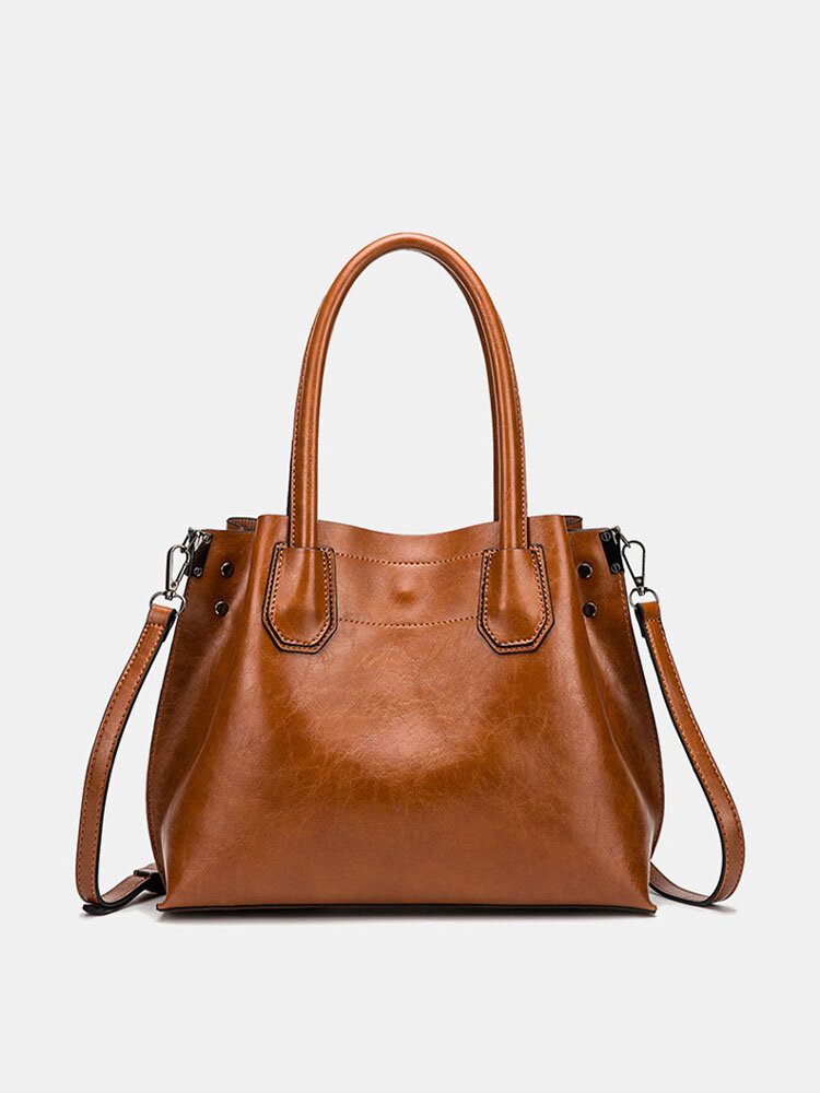 Women Large Capacity Oil Wax Handbag Crossbody Bag