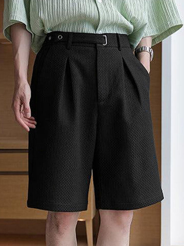 Mens Textured Waffle Knit High Waist Shorts