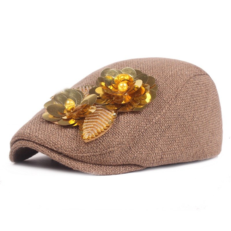 Women Cotton Flower Vogue Ethnic Beret Cap Outdoor Casual Sunshade Peaked Forward Hat