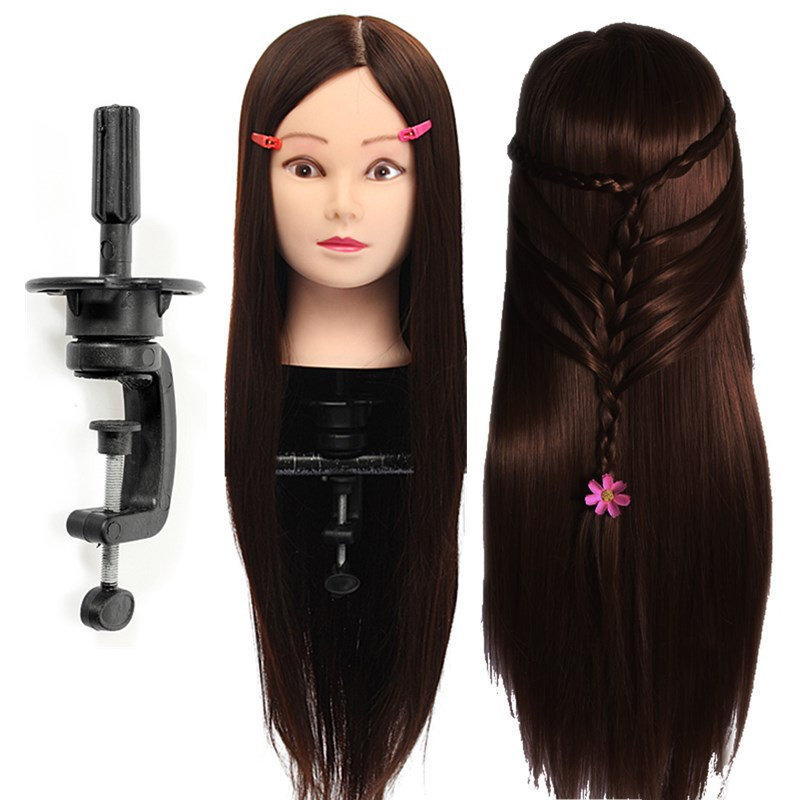 30% Human Hair Hairdressing Training Mannequin Head Dark Brown With Practice Head Clamp 
