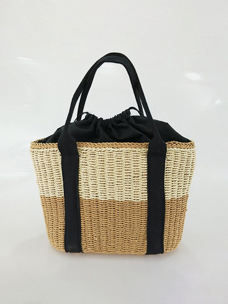 Women Straw String Bucket Bags Beach Bag Travel Bag Shoulder Bags Crossbody Bags