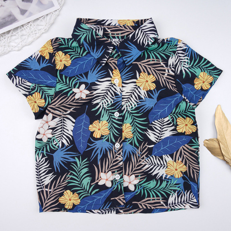 Boys Flower Print Beach Vacation Casual T-Shirt For 1-7Y