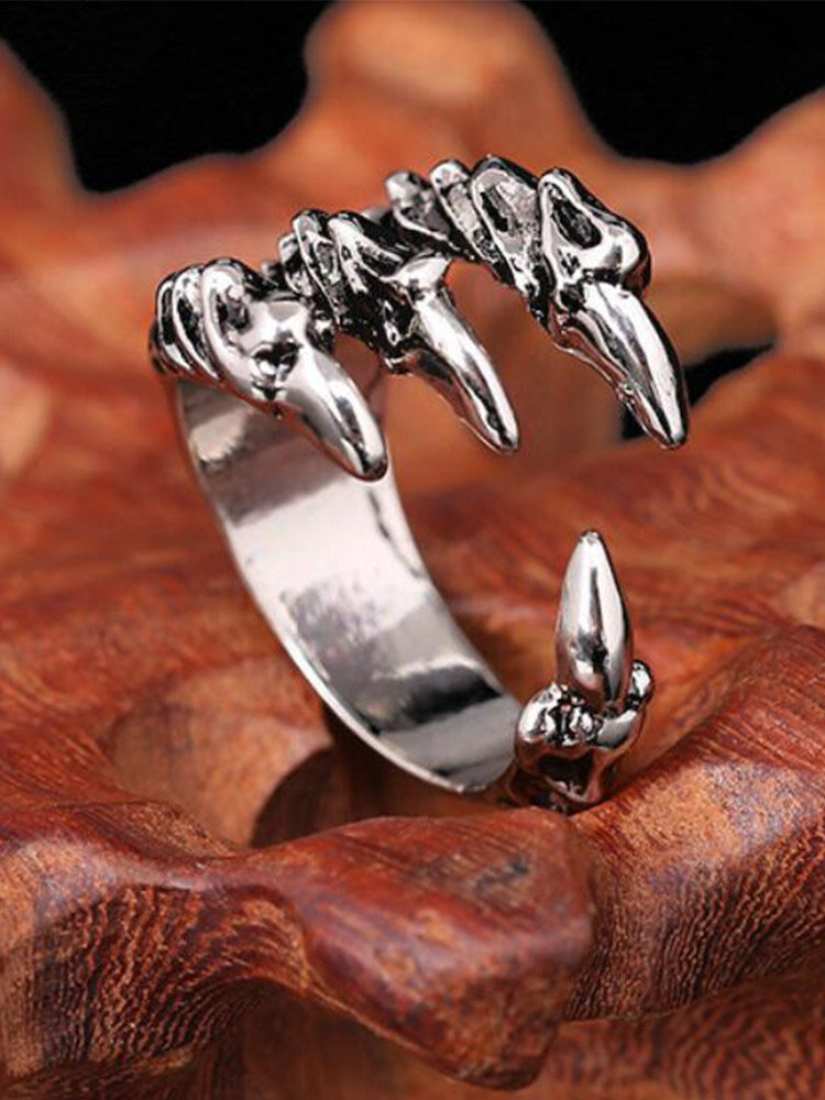 Trendy Stylish Carved Eagle Dragon Claw-shaped Opening Adjustable Alloy Ring