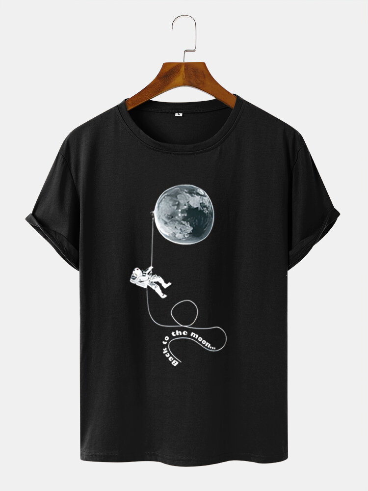 Mens Planet Astronaut Slogan Print Short Sleeve Casual T-Shirts