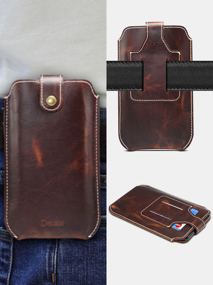 Men Vintage Genuine Leather Cow Leather EDC 5.8 Inch Phone Bag Waist Bag Sling Bag