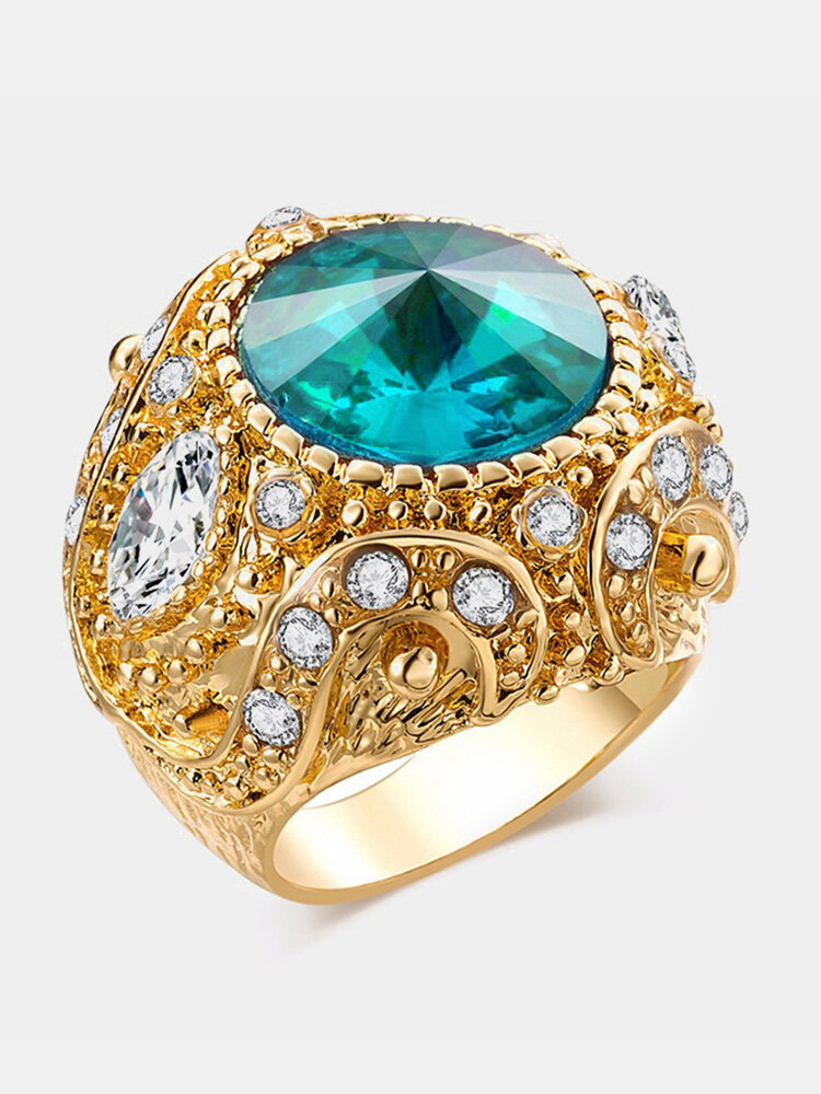 Vintage Finger Rings Round Gemstone Zircon Gold Geometric Rings Ethnic Jewelry for Men