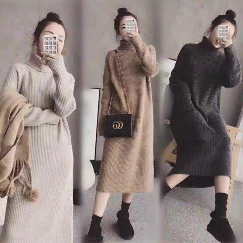 Thicken Loose High Collar Long Paragraph Over The Knee Pullover Sweater