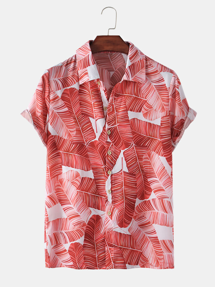Mens Design Maple Leaves Allover Print Short Light Shirt