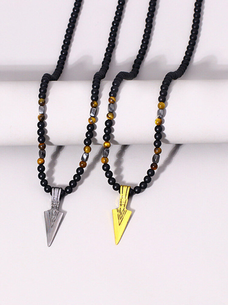 

1 Pcs Magnet Material Beaded Chain Triangle Pendant Casual Vintage Men's Necklace, Silver;gold;black