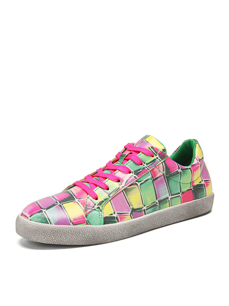 SOCOFY Women Checkered Color Jelly Printed Comfy Wearable Lace Up Casual Sneakers Running Walking Shoes Skate Shoes For Easter Gifts