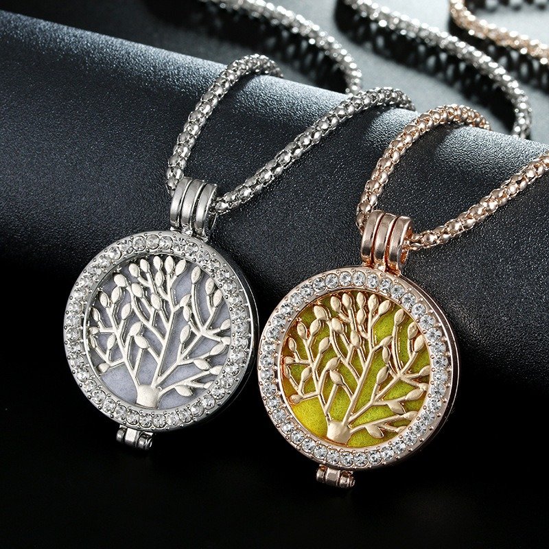 

Vintage Life Tree Fragrance Necklace Zinc Alloy Aromatherapy Box Necklace For Women, Rose gold;silver