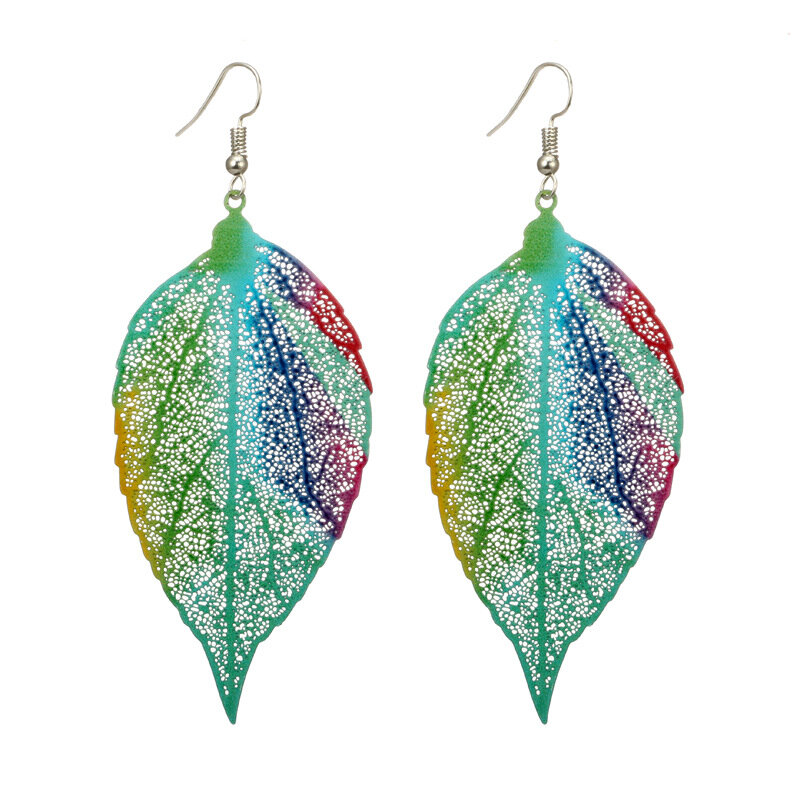 Bohemian Luxury Zinc Alloy Colorful Leaf Drop Earrings Statement Piercing Dangle Earrings For Women