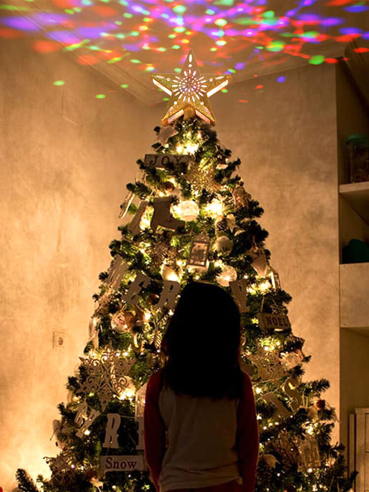 Árvore de Natal Topper Star Lights 3D lâmpada de projeção superior Decoração de festa de Natal Projetor giratório