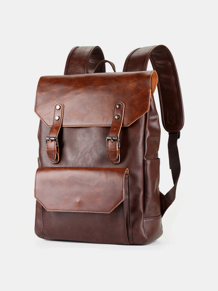 Men 15.6 Inch Large Capacity Leather Laptop Bag Backpack