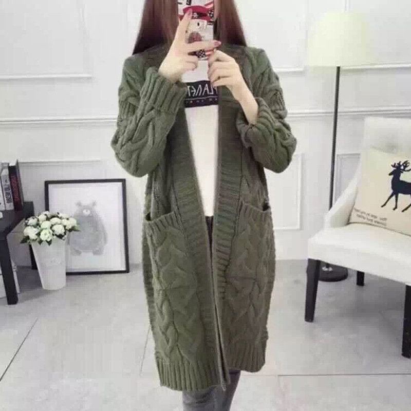 Pocket Wild Sweater Coat Long Section Loose Thick Knit Cardigan