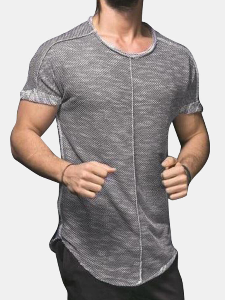 Mens Marled Seam Detail Short Sleeve Fitness Sport T-Shirts
