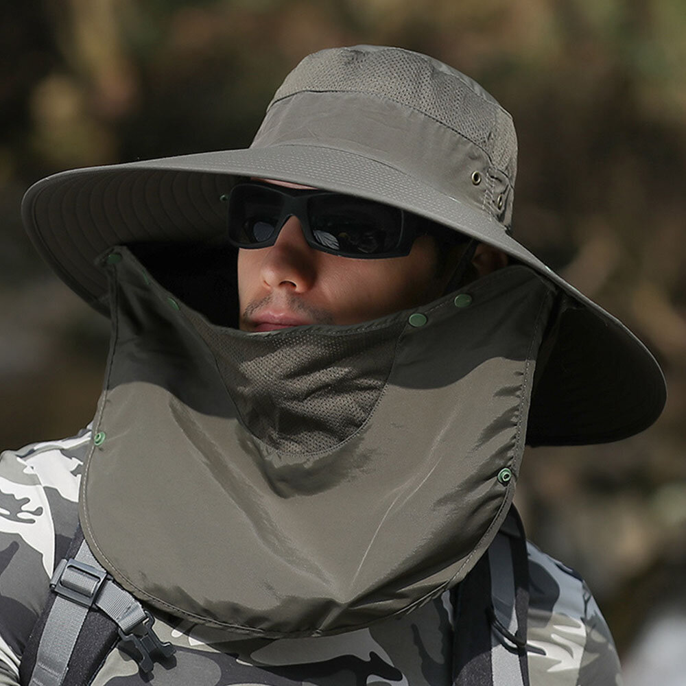 

Hat Men Sunscreen Fishing Sun Hat Men Outdoor Climbing Sun Hat Cover Face Big Brim Fishing Fisherman Hat, Khaki;dark grey;army green;light grey