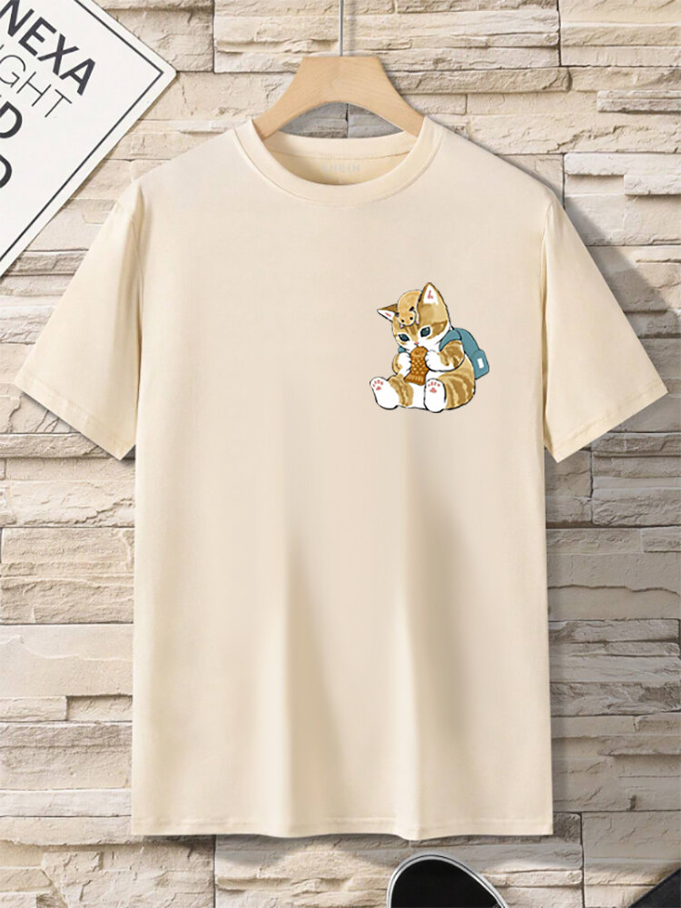 

Mens Cute Cat Print Crew Neck Casual Short Sleeve T-Shirts Winter, Apricot