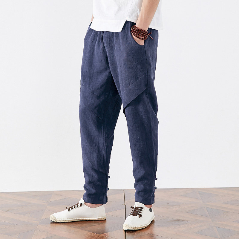 Mens Vintage National Style Cotton Casual Pants 