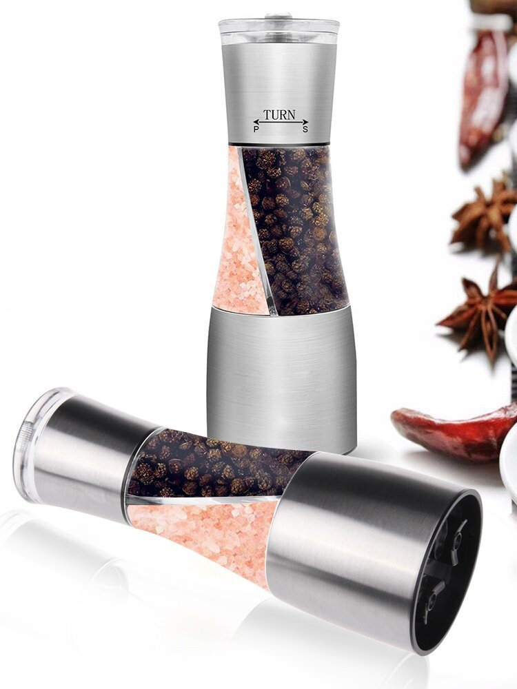  Manual Stainless Steel 2 in 1 Salt and Pepper Mill Spice Grinder with Adjustable Grinding Mechanism